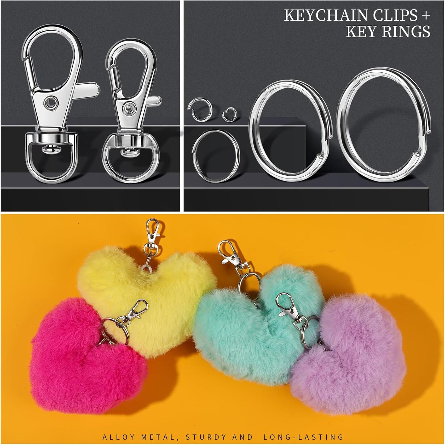 265PCS Keychains Clips with Key Rings, Keychain, Metal Lobster Claw Clasps and Key Chain Rings, Key Chains Key Rings Bulk, Keychain Rings, Keychains Making Kit Clip for Keys Crafts, Silver