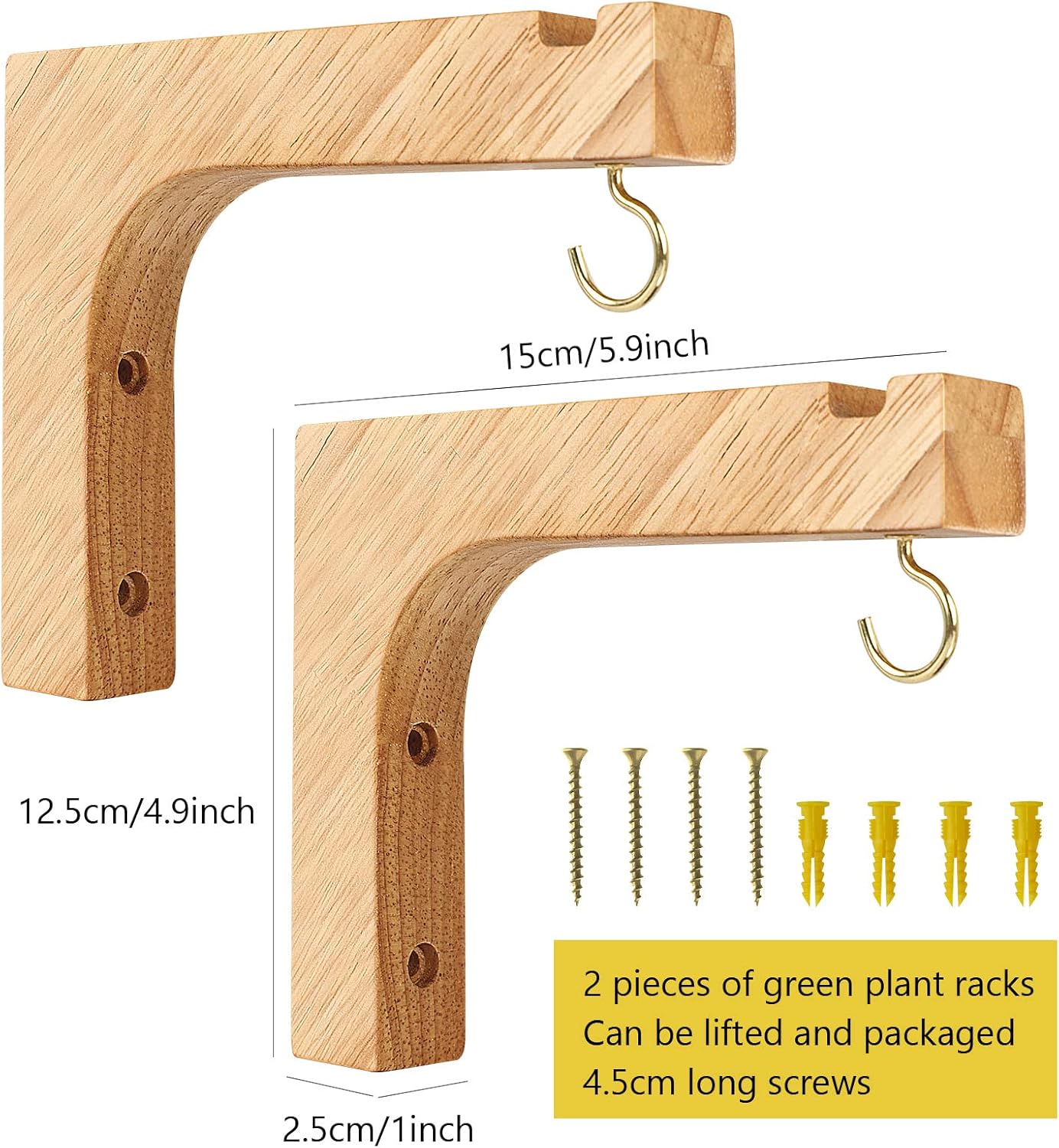 Macrame Plant Hanger, Hanging Wall Planters for Indoor Plants, Wooden Hanging Basket Hooks for Outdoor Pots Wind Chime Flower Bracket Lanterns Patio Garden Decoration (2-Pack,5-Inch)
