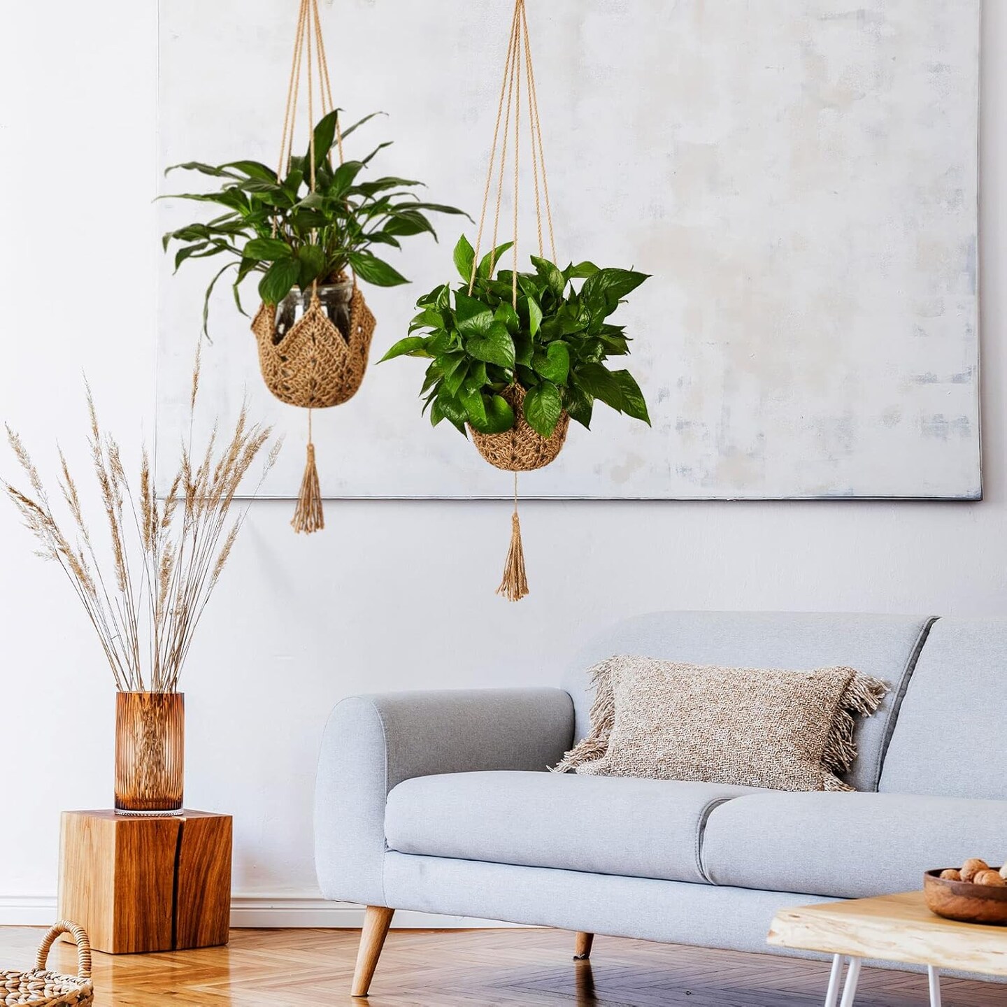 2 Packs Jute Crochet Long Plant Hanger for 3 Inch to 12 Inch Pots, Macrame Plant Holder Rope with 2 S Shaped Hooks for Halloween Home Decor(Brown)