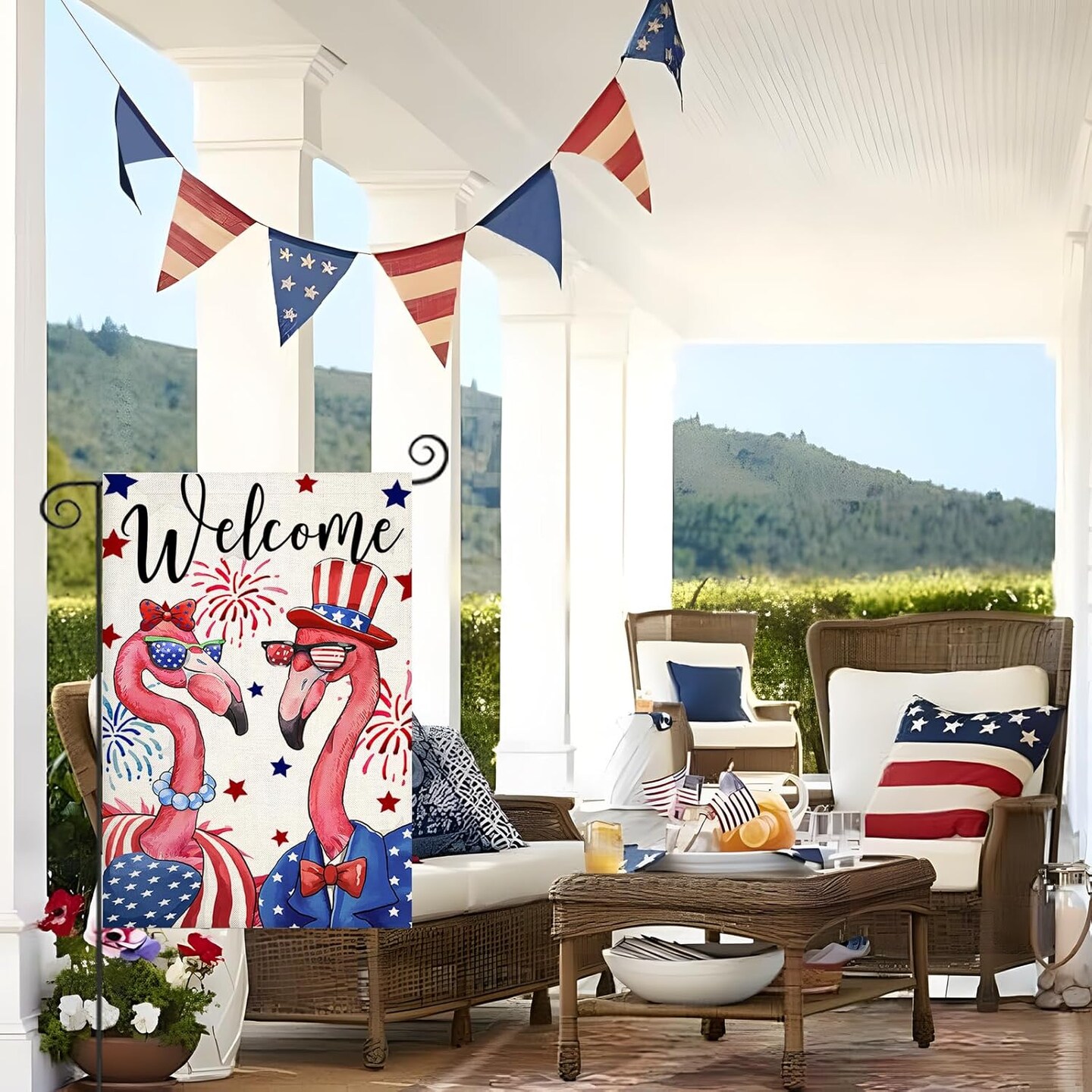 4th of July Garden Flags for Outside, Patriotic Flamingo Yard Decoration, Small Seasonal Outdoor Decor for Summer Independence Day, Memorial Day,Veteran&#x27;s Day Farmhouse Holiday,12x18 Inch Double Sided