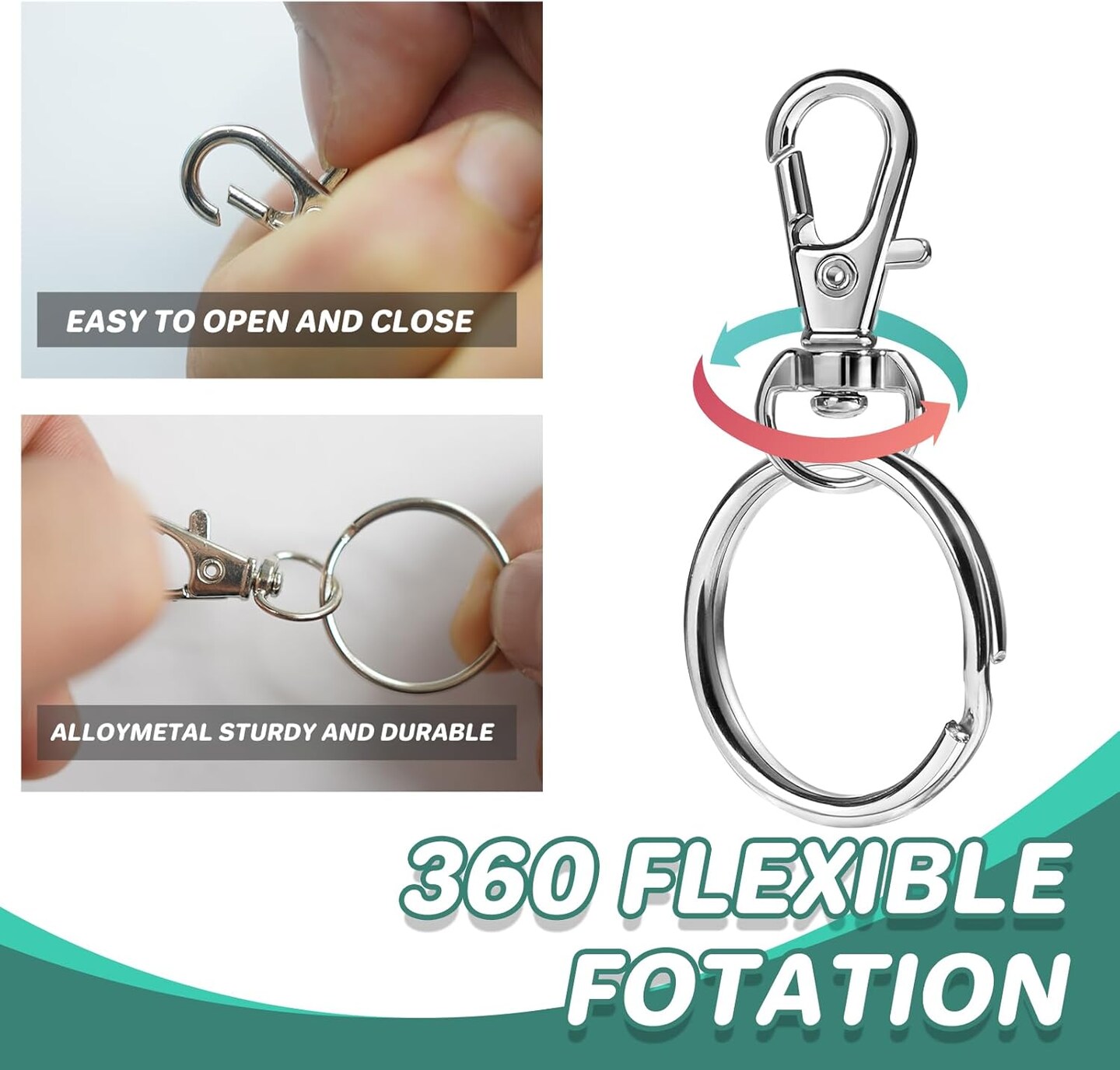 68PCS Swivel Snap Hooks with Key Rings, Metal Lobster Claw Clasp, 34PCS Keychains Clips Hooks and 34PCS Key Chain Rings, Silver