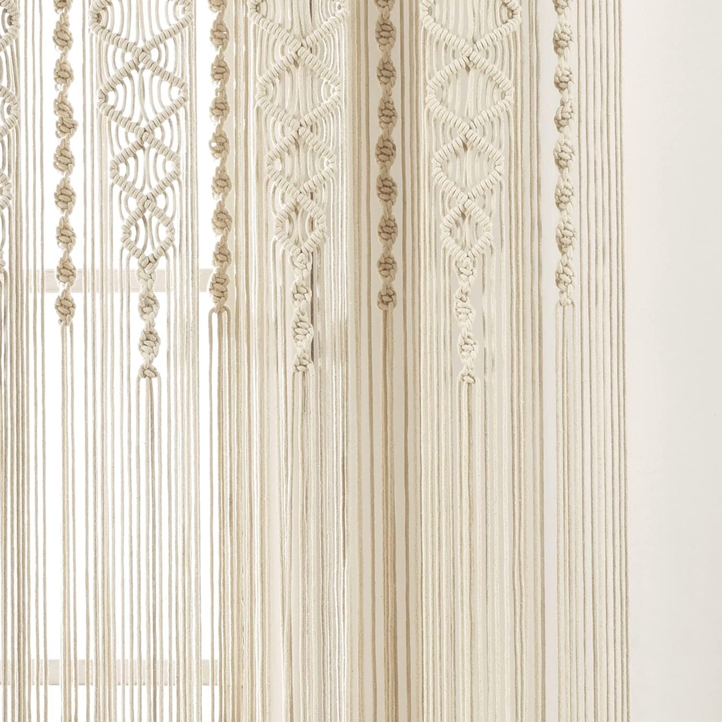Boho Macrame Textured Cotton Window Curtain Panel, 40" W x 95" L, Neutral Room Divider - Wedding Or Wall Decor