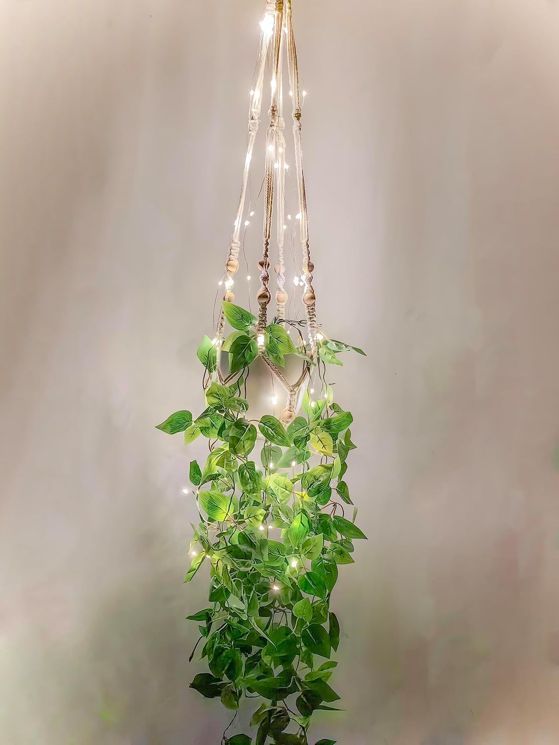 Macrame Plant Hanger with Fake Vines Faux Hanging Planter for Wall Ceiling Bedroom Bathroom Kitchen Office Boho Decor Indoor