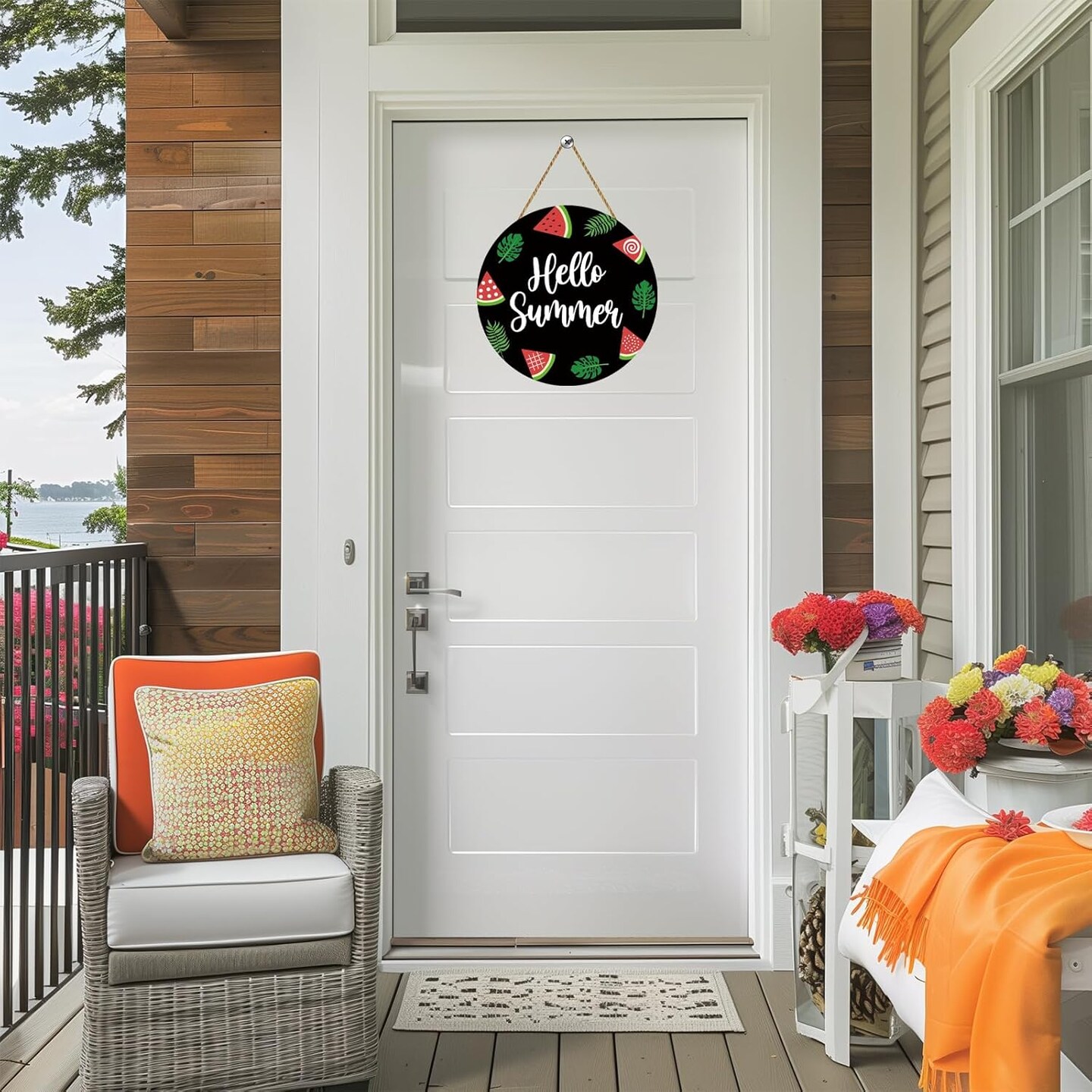 Summer Decor Summer Door Decor Watermelon Hanging Sign Decorations Wooden Hello Summer Door Sign Front Door Hanger for Wall Office Indoor Home Decorations