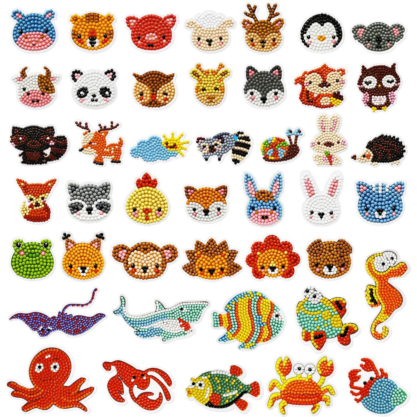 Wrapables Diamond Art Kits, 5D Gem Painting DIY Arts & Crafts Stickers, 44pcs Assorted Animals