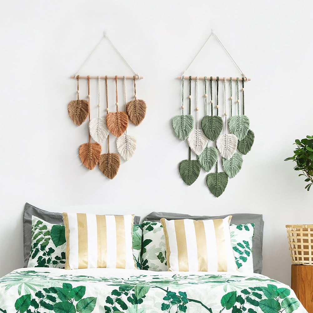 Macrame Wall Hanging Leaves,Hand-Woven Cotton Rope Leaf Tapestry For Nursery Bedroom Living Room