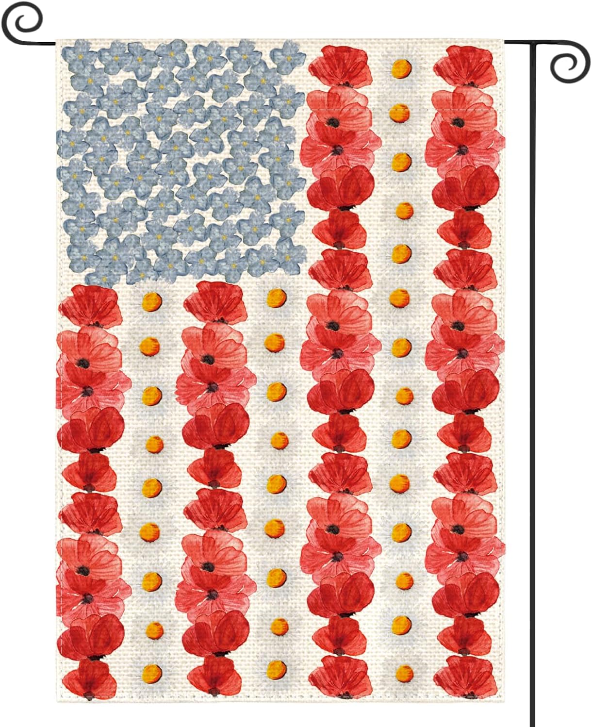 Myosotis Poppy Memorial Day Garden Flag 12x18 Inch Double Sided Outside, Patriotic American Flag Yard Outdoor Decoration
