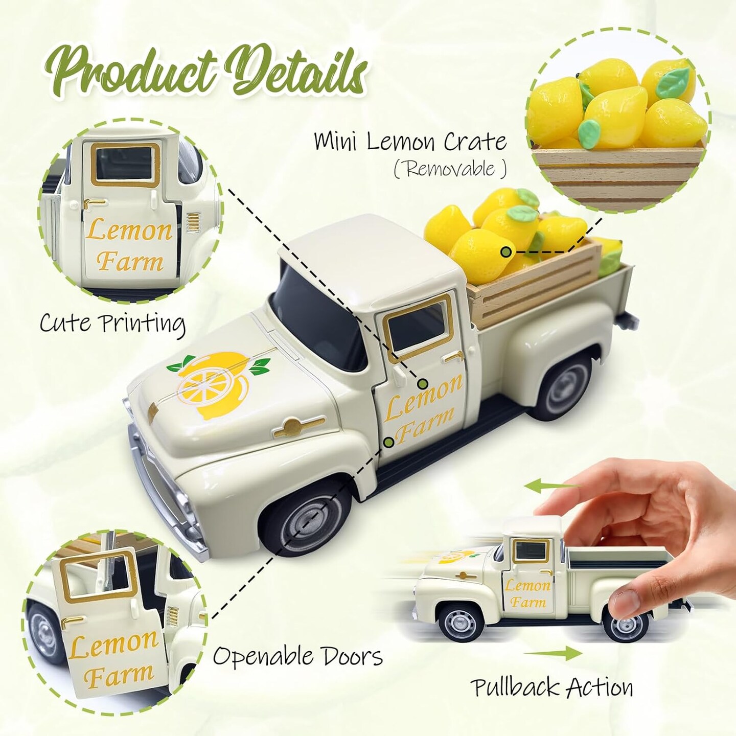 Lemon Decor Vintage Truck Decor with Mini Faux Lemons and Wooden Crate Summer Tabletop Decor Lemon Decorations for Home Desk Shelf Farmhouse Kitchen Centerpieces for Tables- Cream