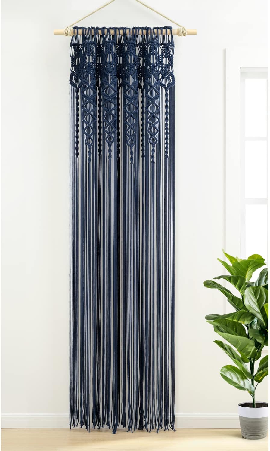 Boho Macrame Textured Cotton Window Curtain Panel, 40" W x 95" L, Neutral Room Divider - Wedding Or Wall Decor