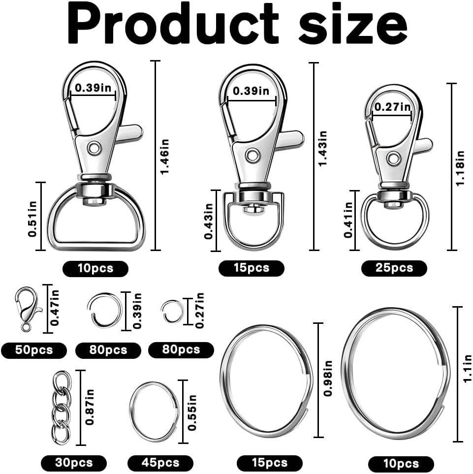 360pcs Keychain Kit Silver Metal Keychain Clips Hooks with Key Rings Lobster Claw Clasps Key Chain Accessories for Lanyard Bracelets Making Crafts