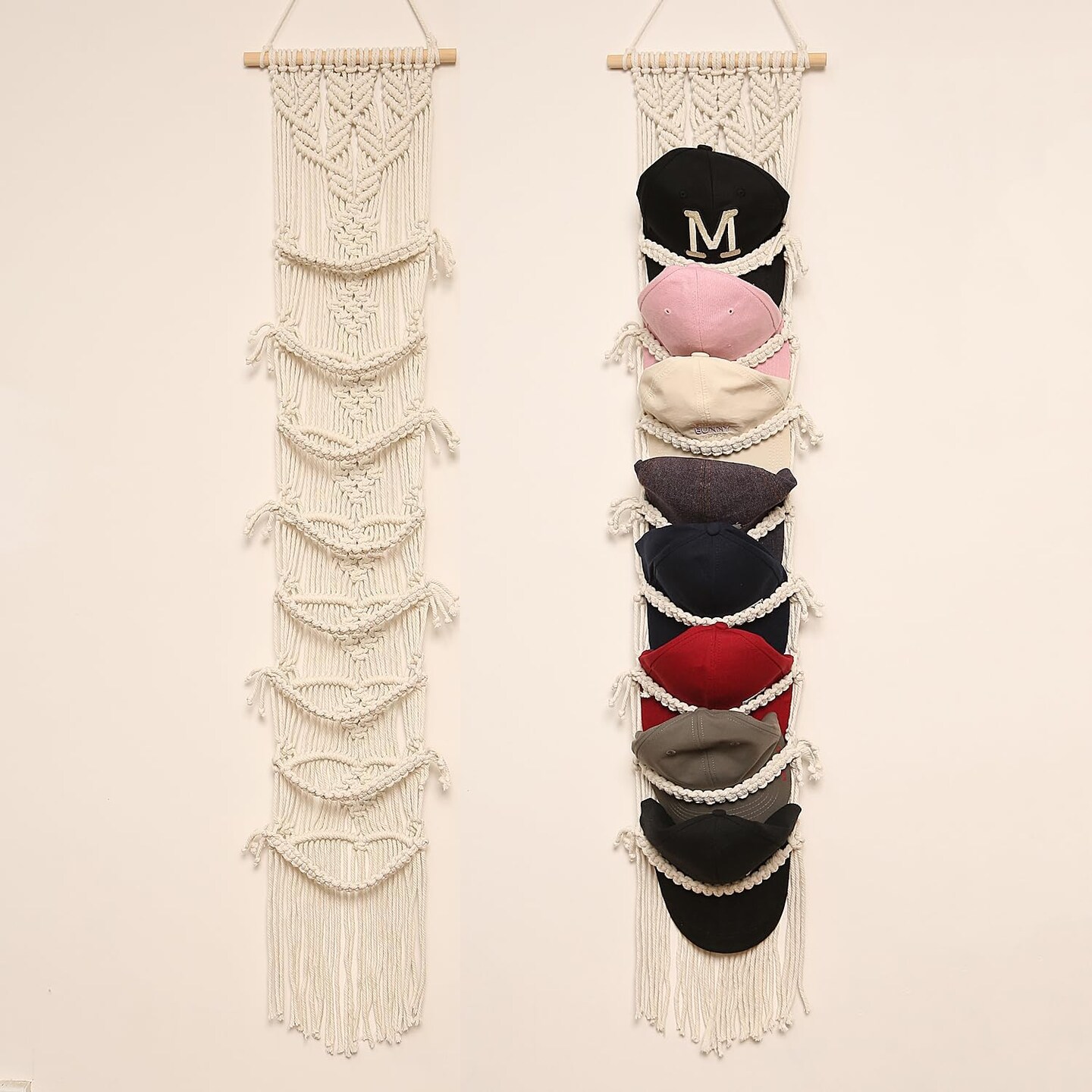 Baseball Cap Storage Over-the-Door – 1 Pack Boho Macramé Hat Organizer, Wall-Mounted Cap Holder and Hanging Hat Rack for Bohemian Bedroom Décor