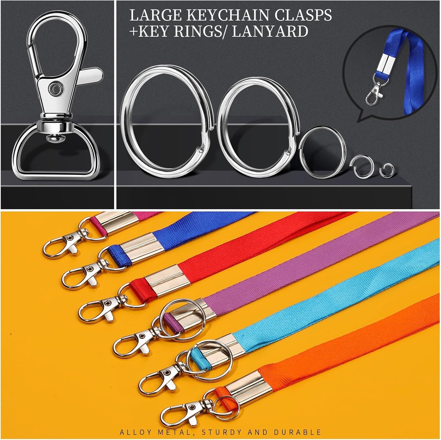 265PCS Keychains Clips with Key Rings, Keychain, Metal Lobster Claw Clasps and Key Chain Rings, Key Chains Key Rings Bulk, Keychain Rings, Keychains Making Kit Clip for Keys Crafts, Silver