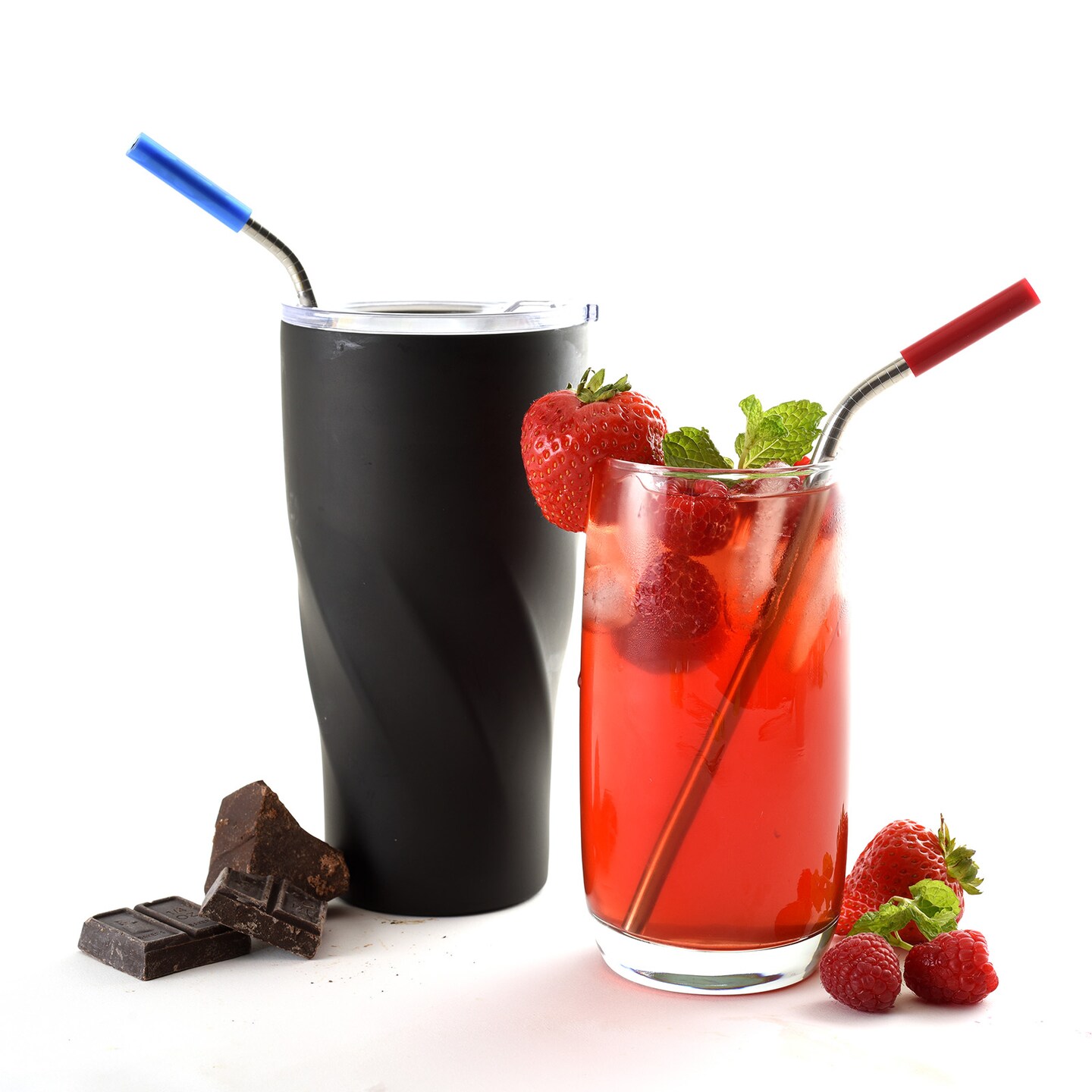 Norpro 8-Inch Stainless Steel Silicone Tipped Drinking Straws with 2 Cleaning Brushes, Set of 4