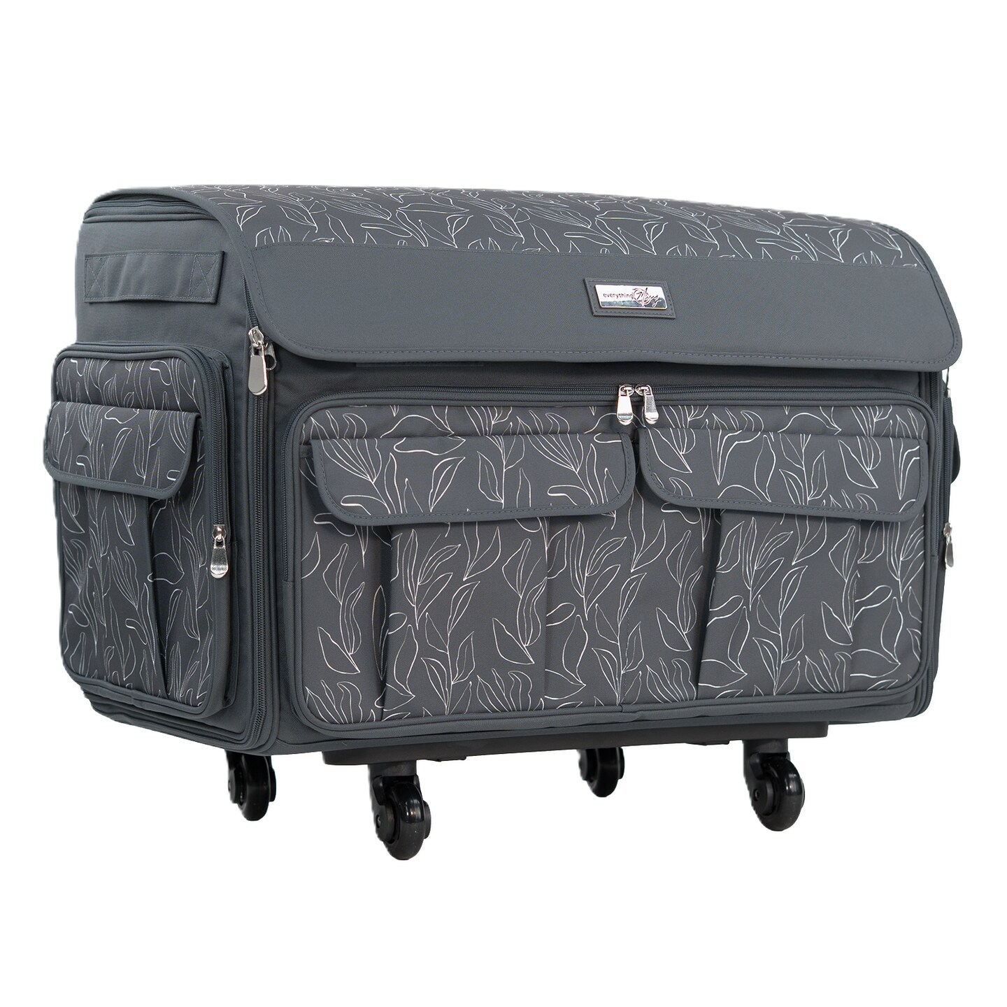 Everything Mary XXL 4 Wheel Collapsible Rolling Sewing Machine Storage Case, Grey Floral