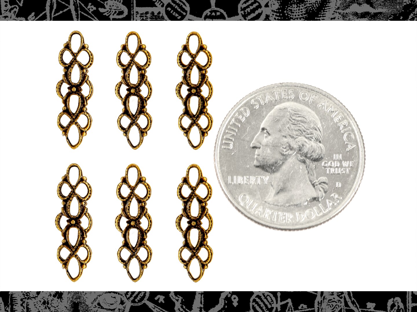 Antiqued Brass Multi Hole Beading Filigree Connectors - Set of Six - AB-2C11