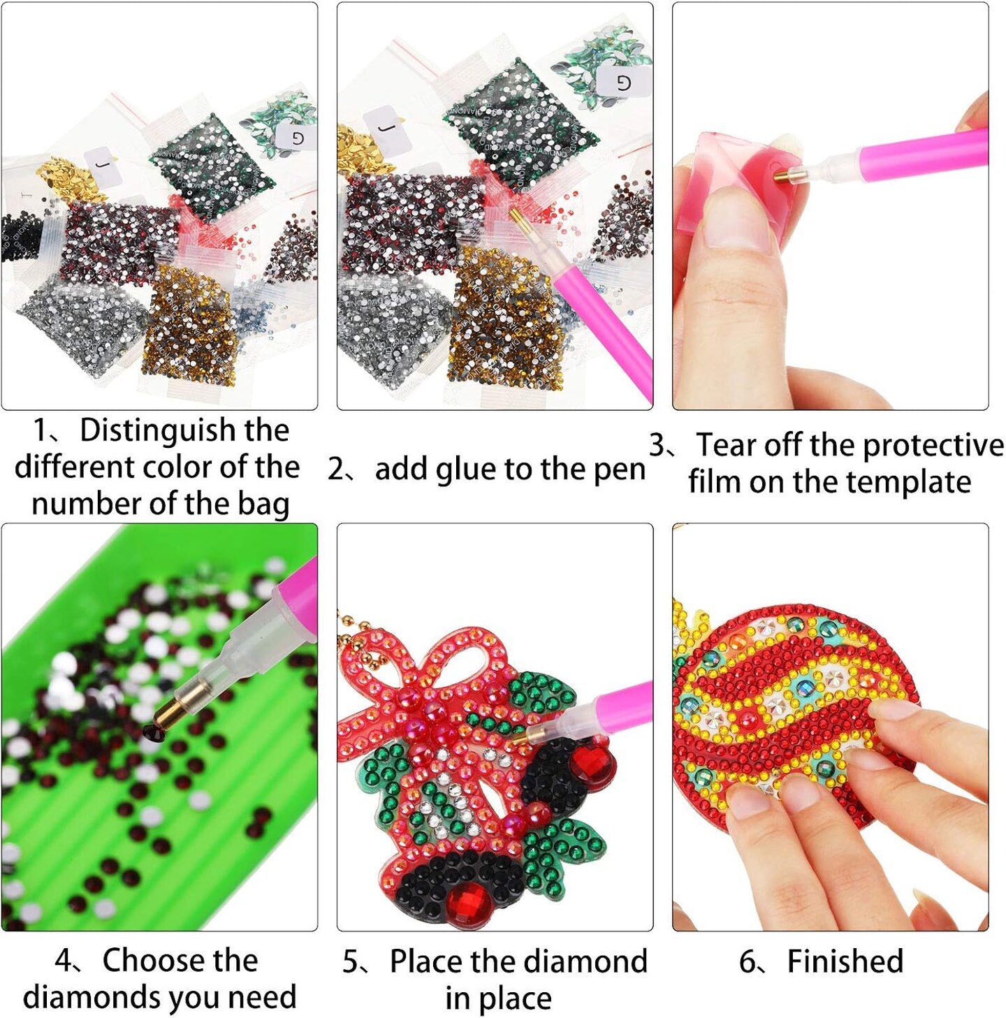 17 Pieces Double Sided Christmas Diamond Art Ornaments