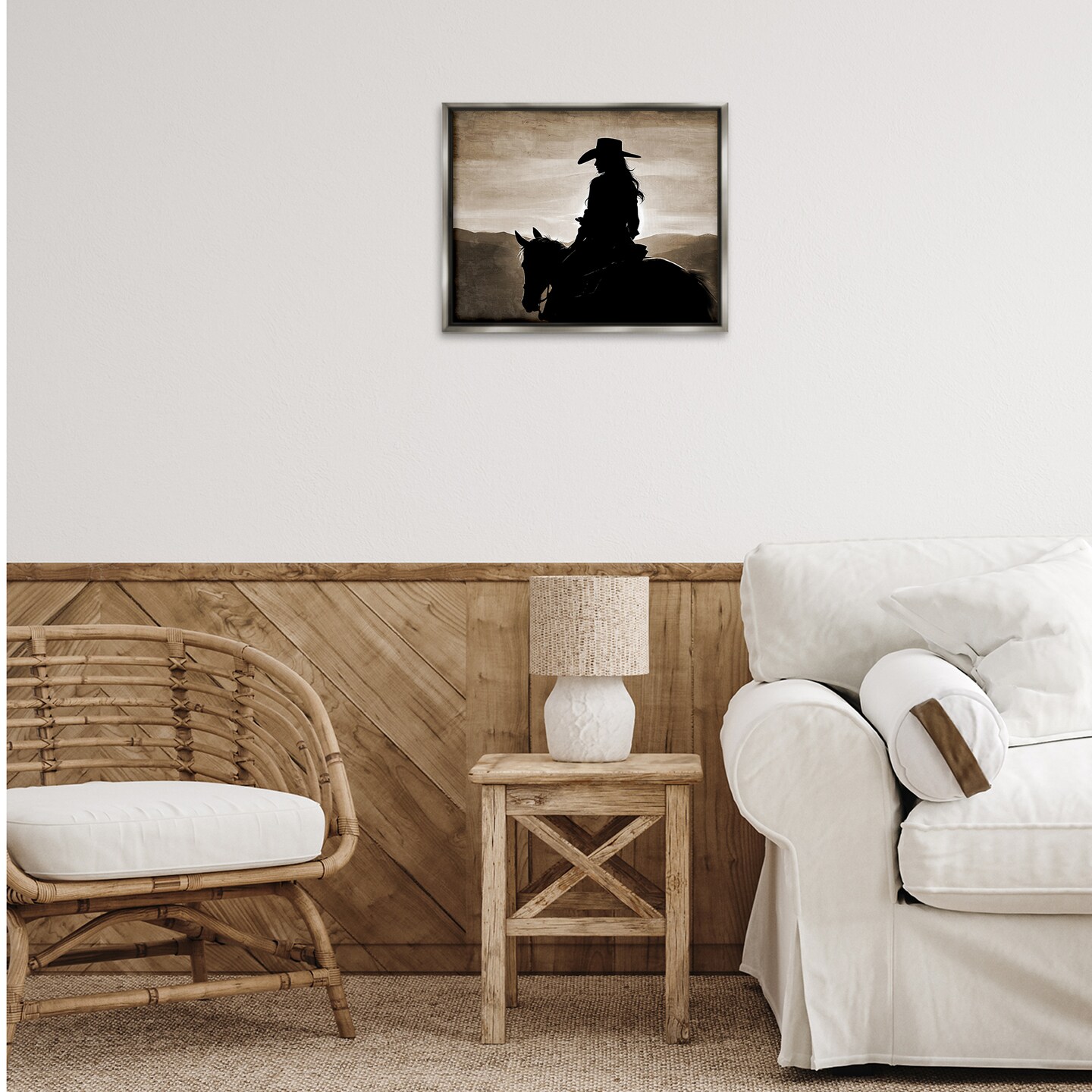 Stupell Industries Cowgirl Sunset Sepia Portrait Floating Frame By Kim Allen