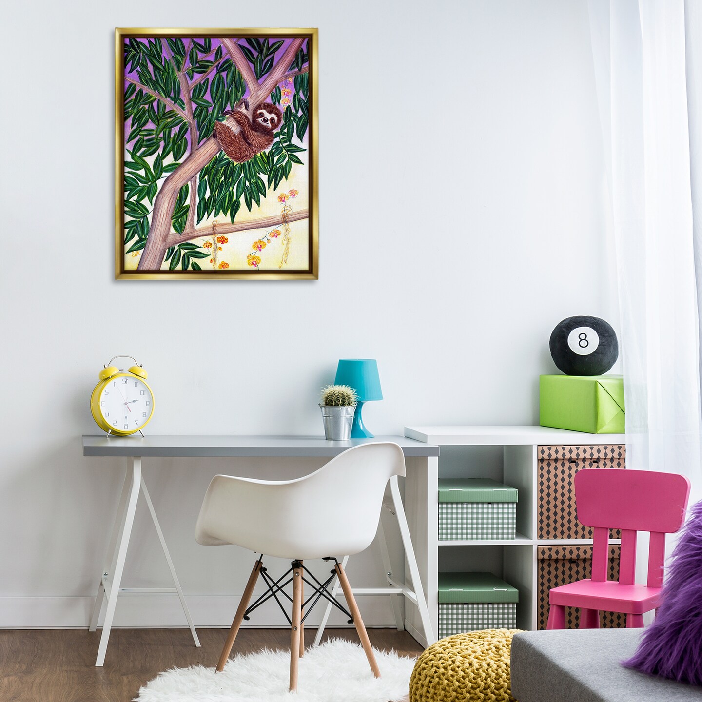 Stupell Industries Sloth In Tree with Smile Floating Frame By Sarah Waldron Kimball