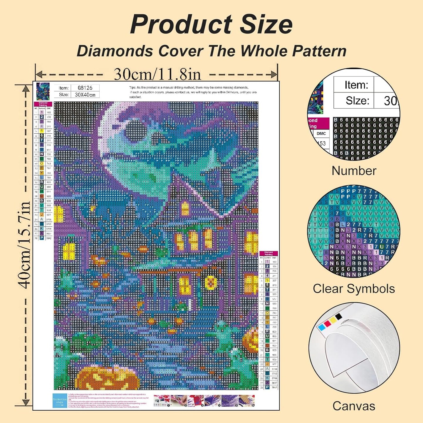 Halloween Diamond Art Kits for Adults, Skull Moon Pumpkin Lanterns (12x16 Inch)