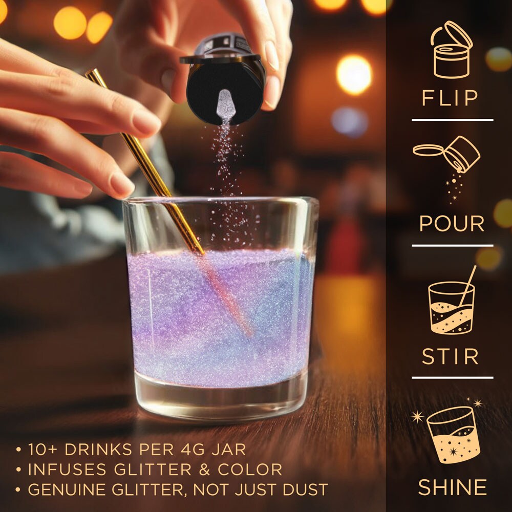 Brew Glitter - Purple Iridescent Edible Drink Glitter (4g, x1 Flip-Cap Jar) for Beer, Cocktails and Beverages