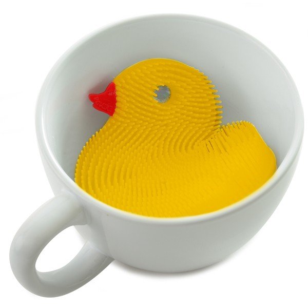 Norpro Silicone Dish Brush - Double Sided Multi Use Veggie Scrubber Pot Holder - Yellow (Duck)