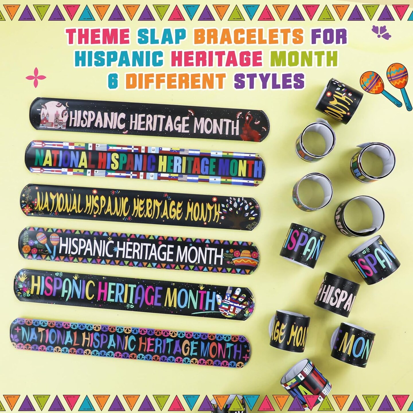 30 Pcs Hispanic Heritage Month Decorations Slap Bracelets Party Favors(Colorful)