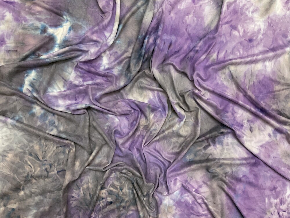 Purple-Multi Poly Stretch Spandex Tie Dye Double Brushed Jersey Knit Fabric By the Yard