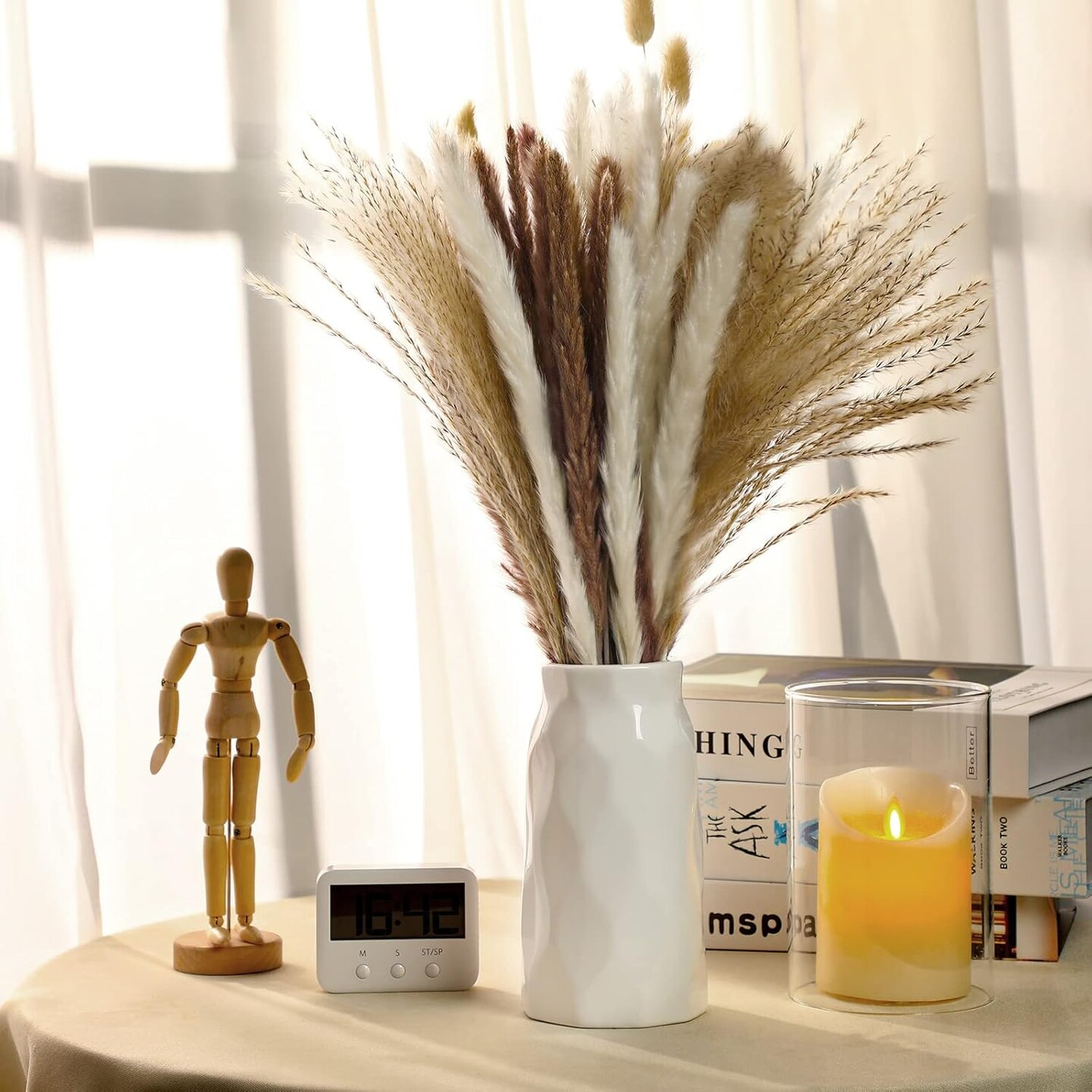 190 Pieces Dried Pampas Grass Decor, Reed Grass Bouquet for Wedding Boho Flowers Home Table Decor, Rustic Farmhouse Party(Elegant Style)