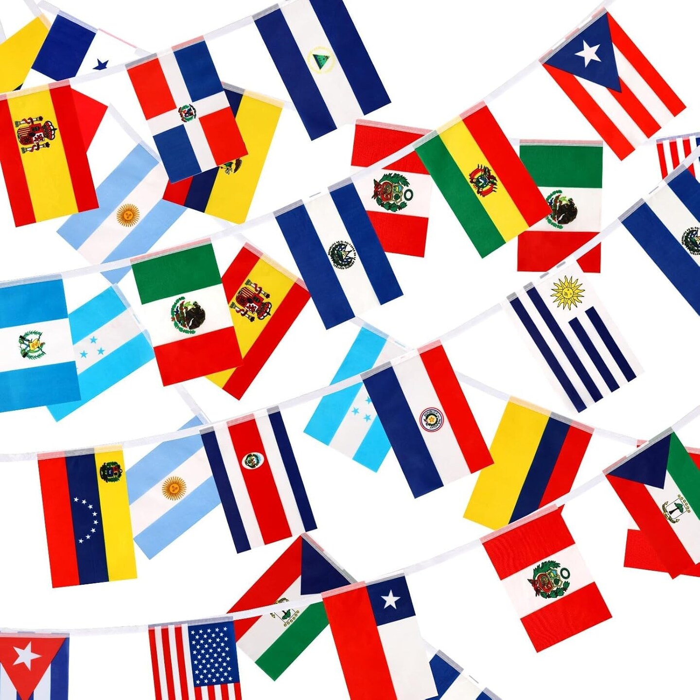 82 Ft Hispanic Heritage Month Decorations, 22 Countries Spanish Speaking Flags Banner String(Multicolor)