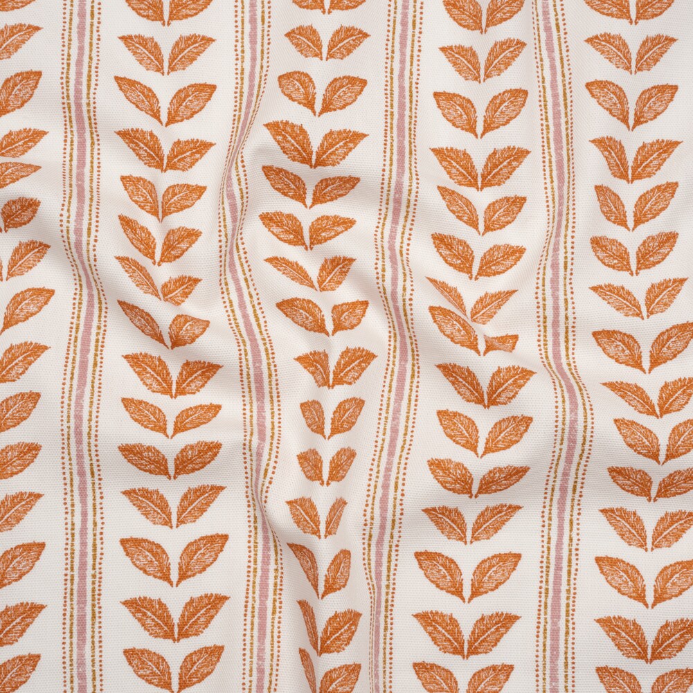 1 Yard Cotton Canvas Print Tangerine Leaves and Stripes British Imported