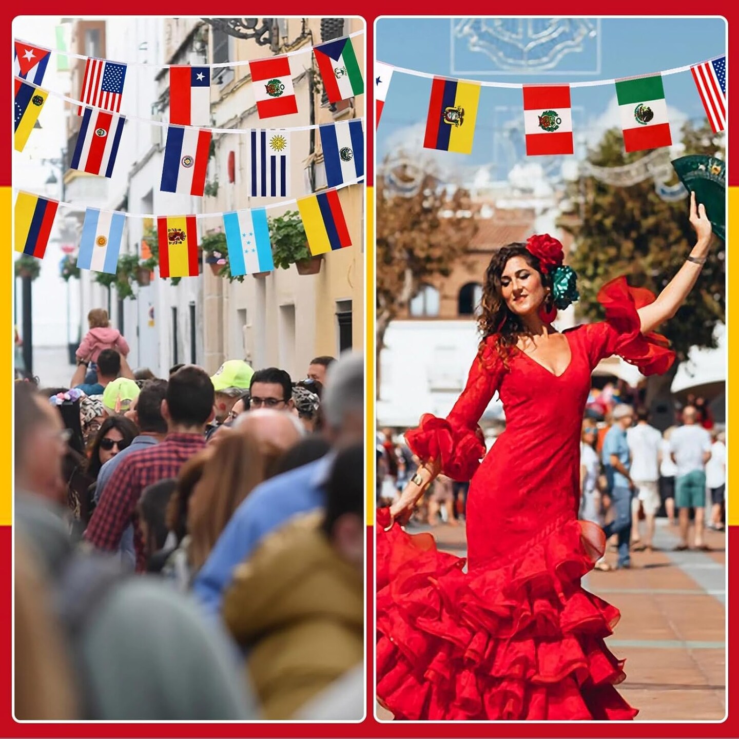 82 Ft Hispanic Heritage Month Decorations, 22 Countries Spanish Speaking Flags Banner String(Multicolor)