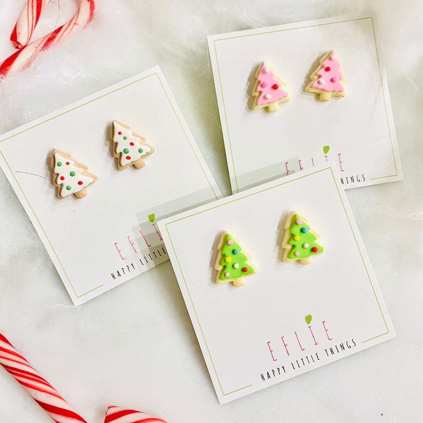Christmas Tree Sugar Cookies Stud Earrings | Pink Christmas Tree Studs  | Holiday Earrings | Candy Holiday Earrings | Cute Christmas Gift