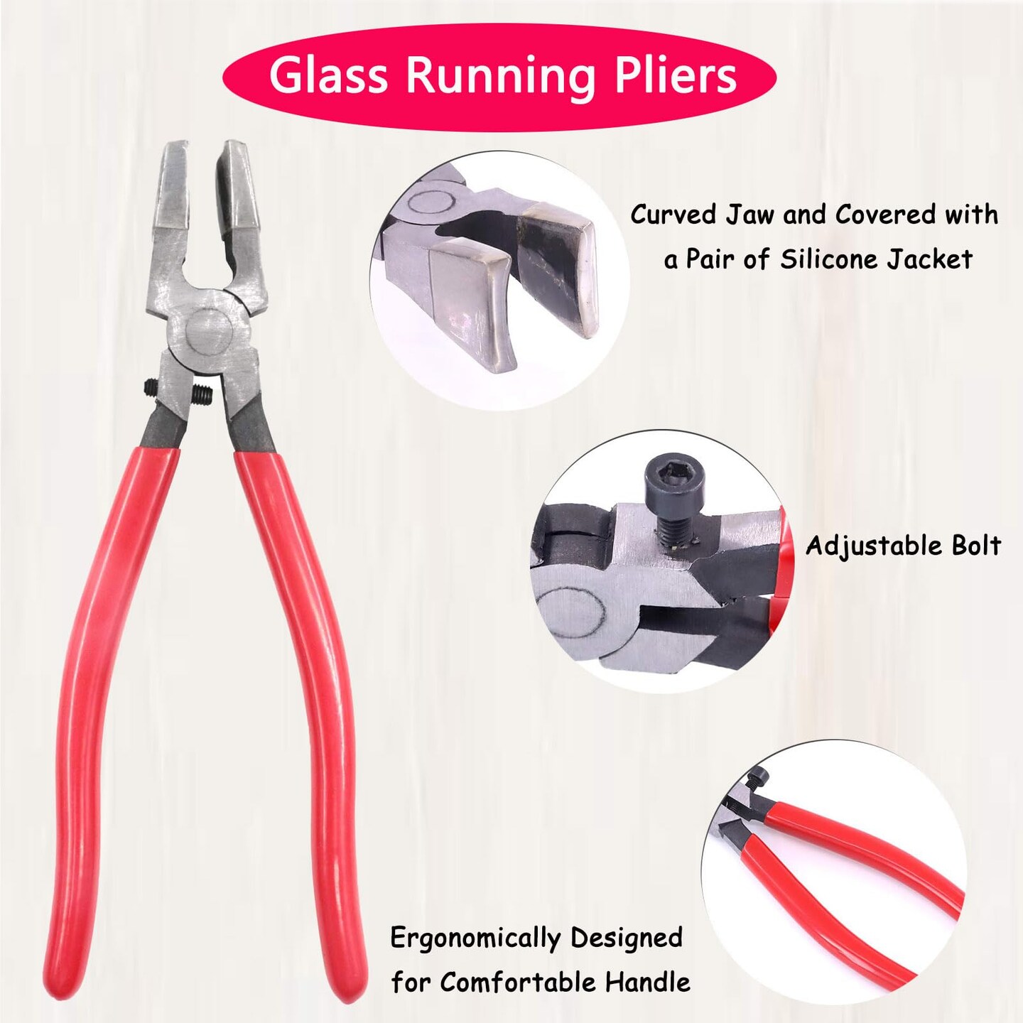 Glass Cutting Tool Set Kit, Glass Nipper,Glass Running Plier, Breaking Plier, Oil Feed Glass Cutter Set with Leather Zipper Bag for Stained Glass, Tiles, Mosaic, Mirrors,Bottle, Fusing, Breaking