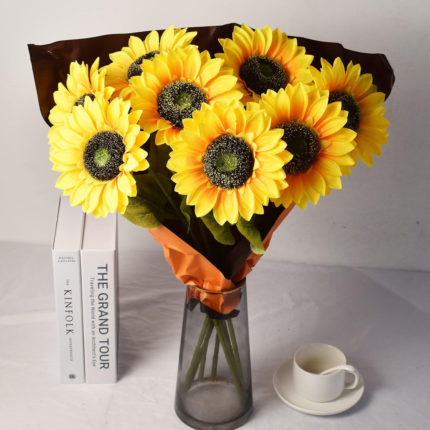 Summer Sunflowers &#x2013; 8pcs Large Faux Silk Flowers with Single Long Stems for Floral Arrangements, Centerpieces &#x26; Home Decor