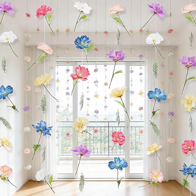6 PCS Wildflowers Artificial Flowers Decorations,Hanging Flowers Garland with Hooks Spring Wild Flowers for Wedding Party Background Birthday Baby Shower Home Birthday Decorations