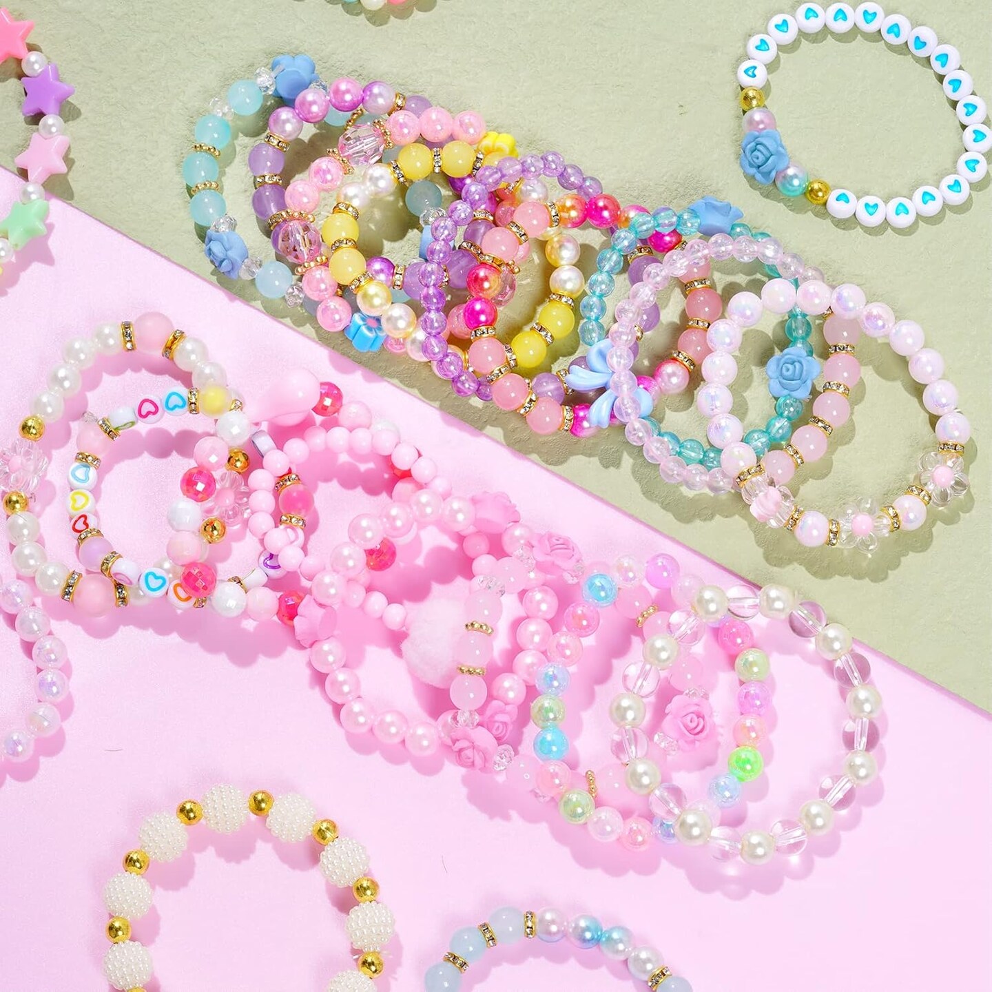 24 Pieces Princess Bracelets Girls Beaded Bracelets Little Girls Costume Jewelry Set for Birthday Party