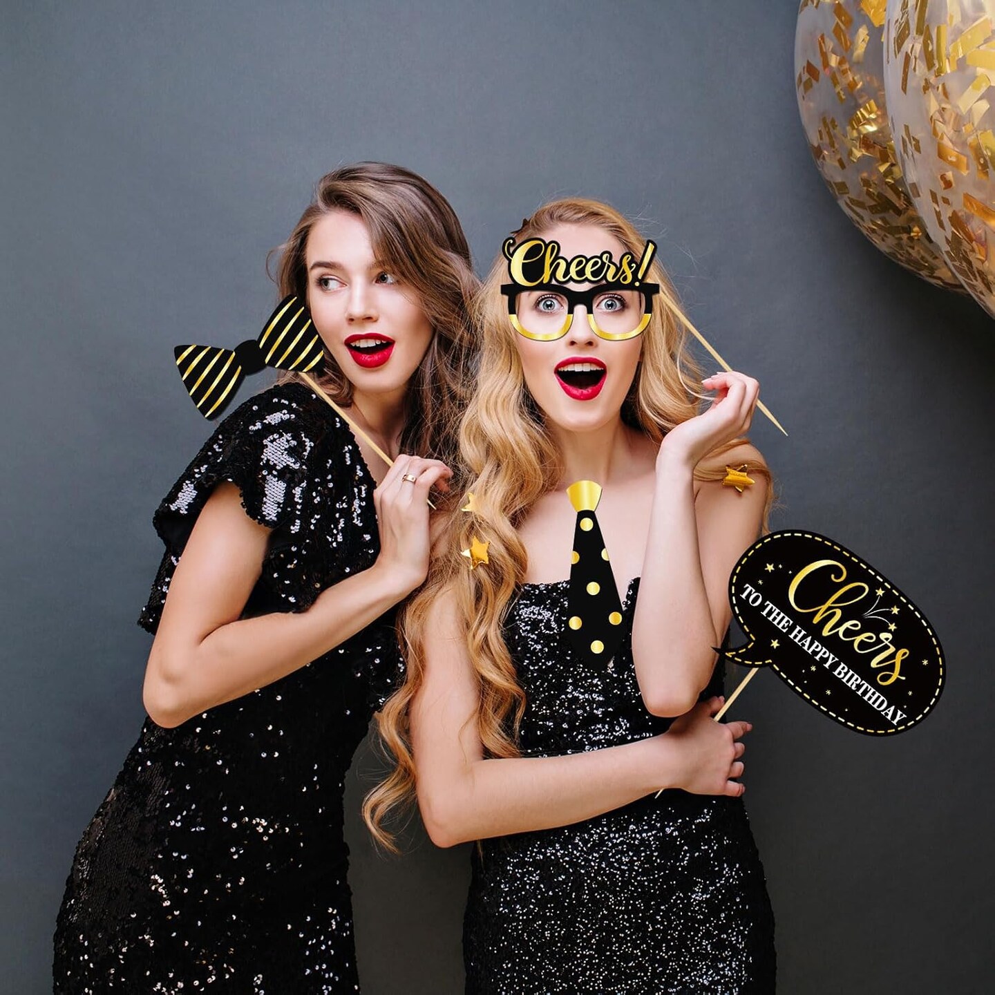 70th Birthday Photo Booth Props, Women Men 70th Birthday Photoshoot Funny Birthday Party Photography Props Favor 70 Years Old Centerpiece Sticks Decorations Black &#x26; Gold 35 PCS
