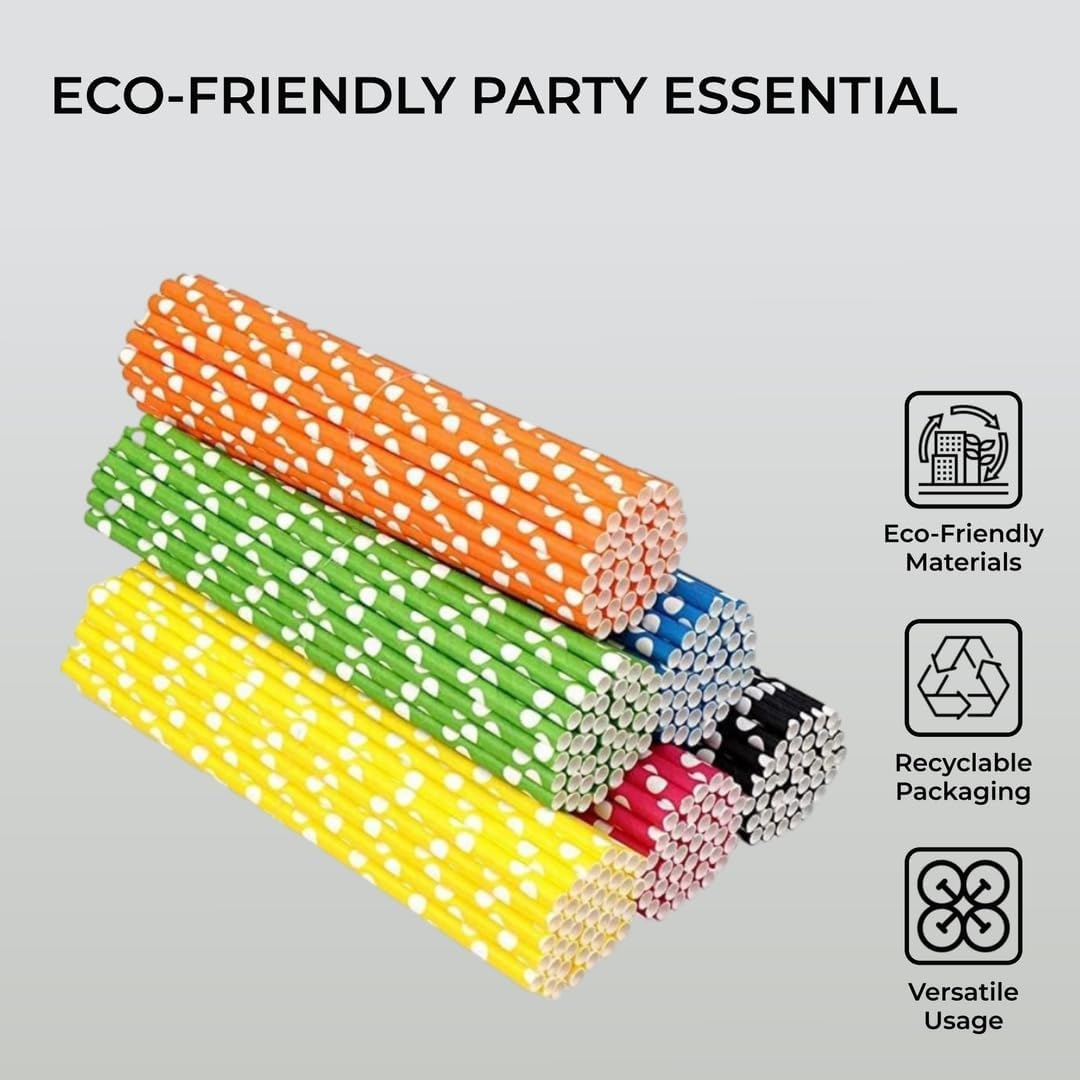 Biodegradable Paper Straws for Drinking - 120pcs - Recyclable Multi Colored Party Straw Set