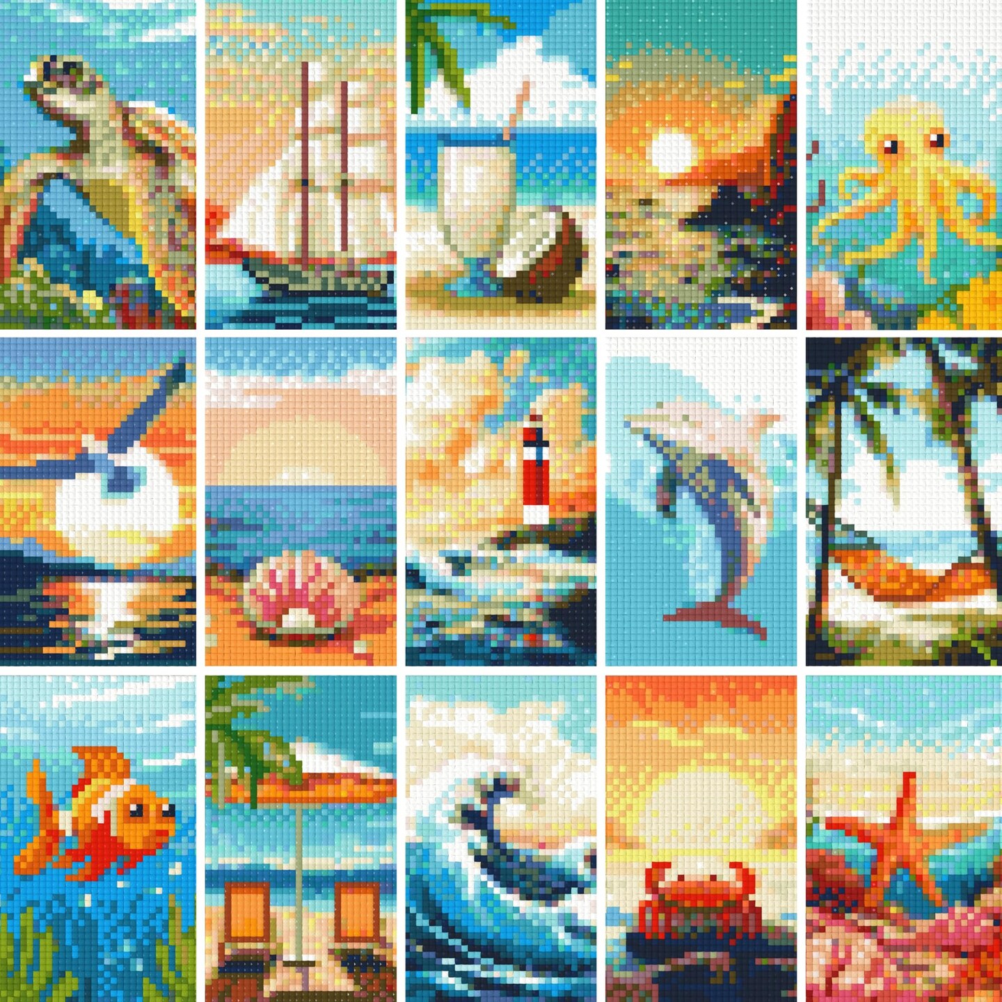 15 Pack Diamond Painting Kits for Adults – Beach, Summer Vibes & the Sea Breeze – Full Drill DIY Paint Gem Art for Adults – Brilliant 5D Diamond Painting Kit – Relaxing Craft for Wall Décor