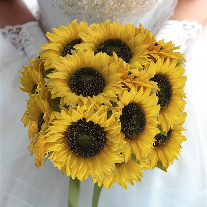 Summer Floral Arrangement - 12PCS Artificial Sunflowers with Stems, Silk Yellow Flowers for Home Decor, Party, and Bulk Decorations