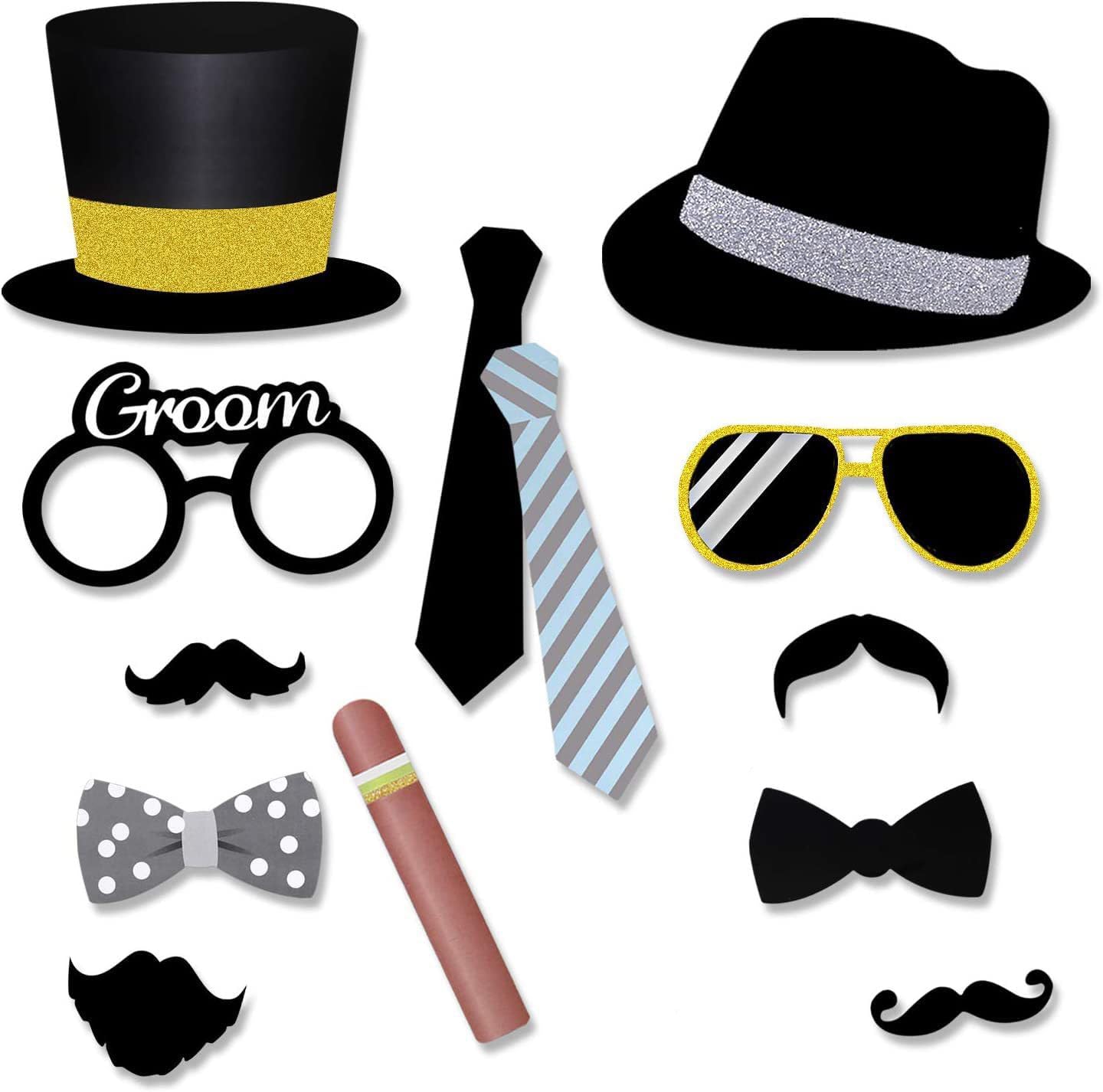 52Pcs Wedding Photo Booth Props - Gold Dust & Cute Props for Wedding Party Supplies