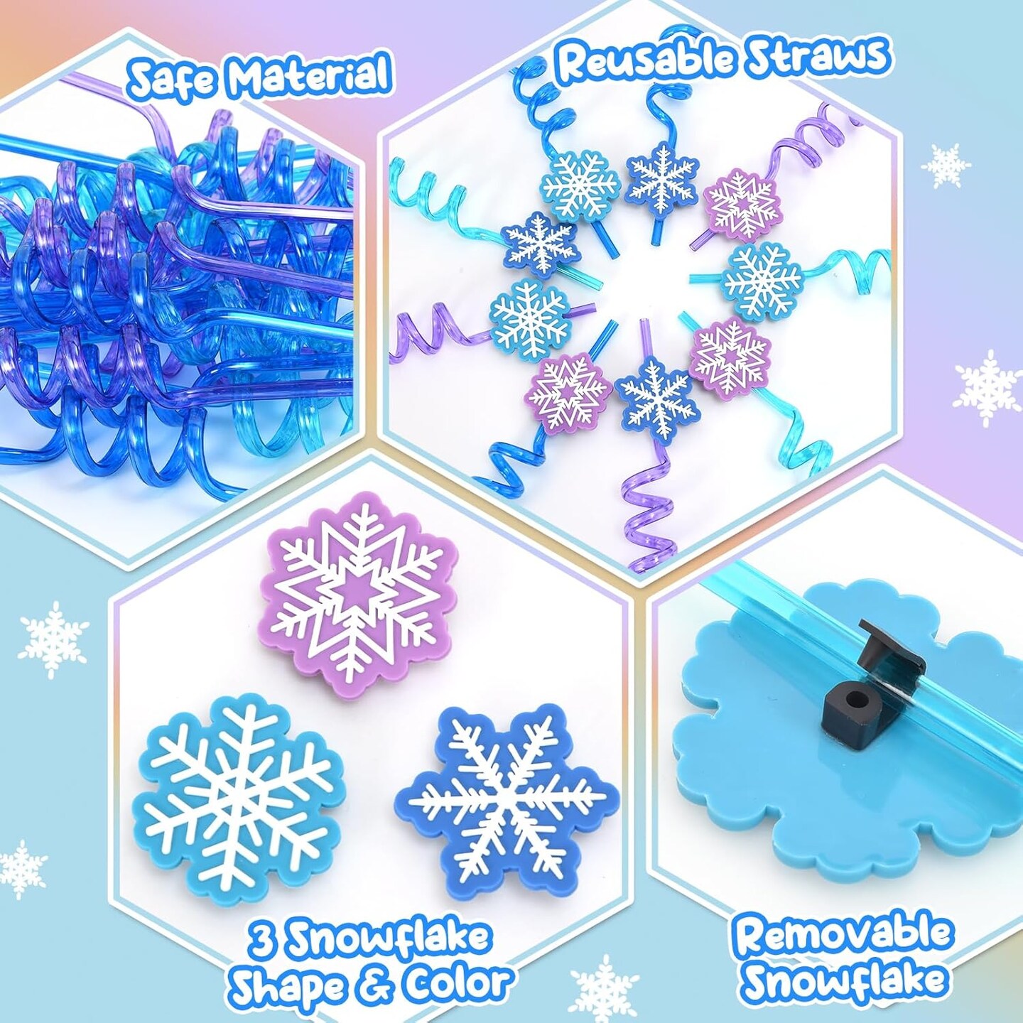 Snowflake Plastic Drinking Straws Frozen Party Favors, 24Pcs Reusable Straws Disposable Bulk, Goodie Bag Stuffers Classroom Prizes Winter Summer Kids Girls Elsa Frozen Birthday Party Supplies