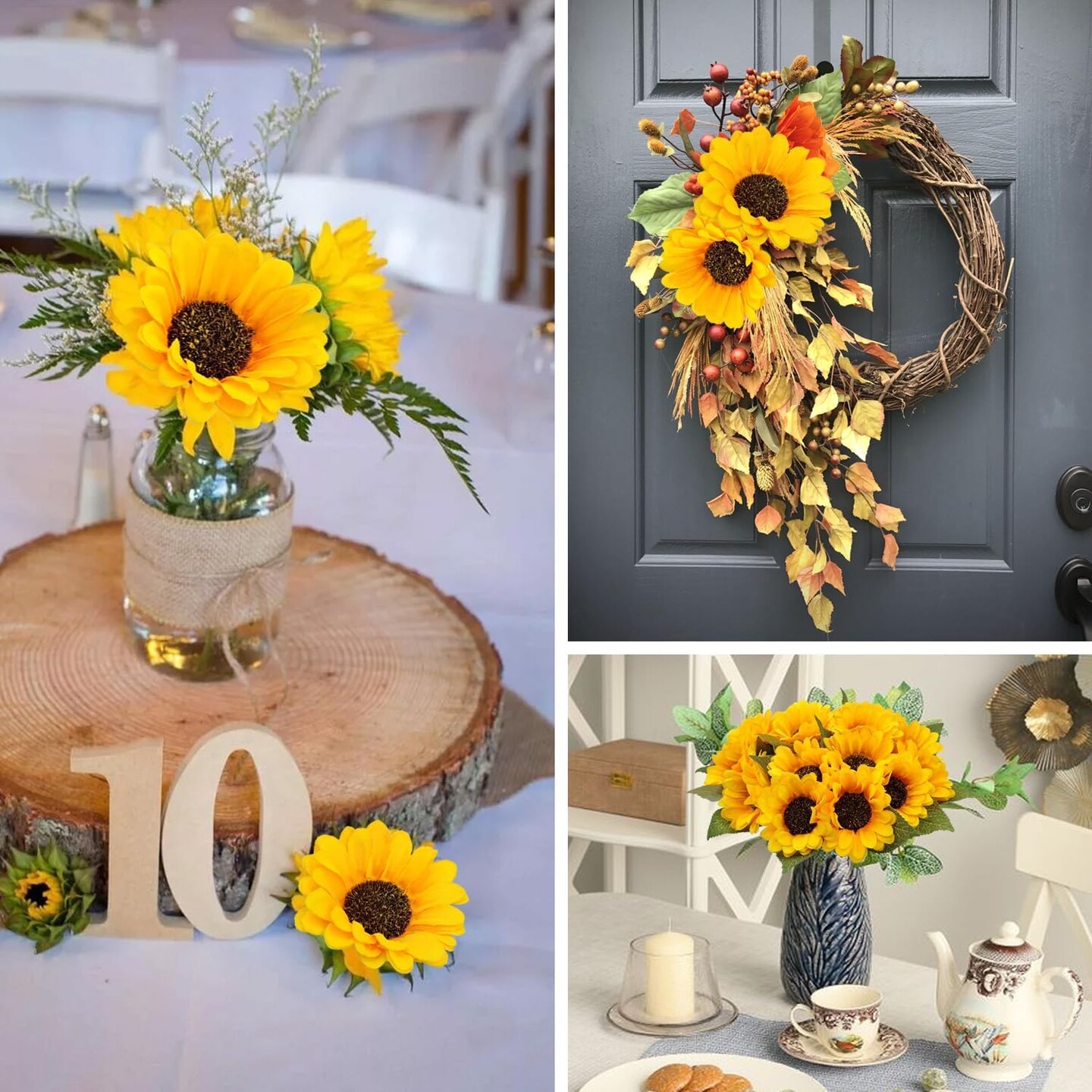 20 Pcs Bright Yellow Summer Sunflowers with Stems – Artificial Silk Blooms for DIY Home & Garden Projects Floral Arrangements