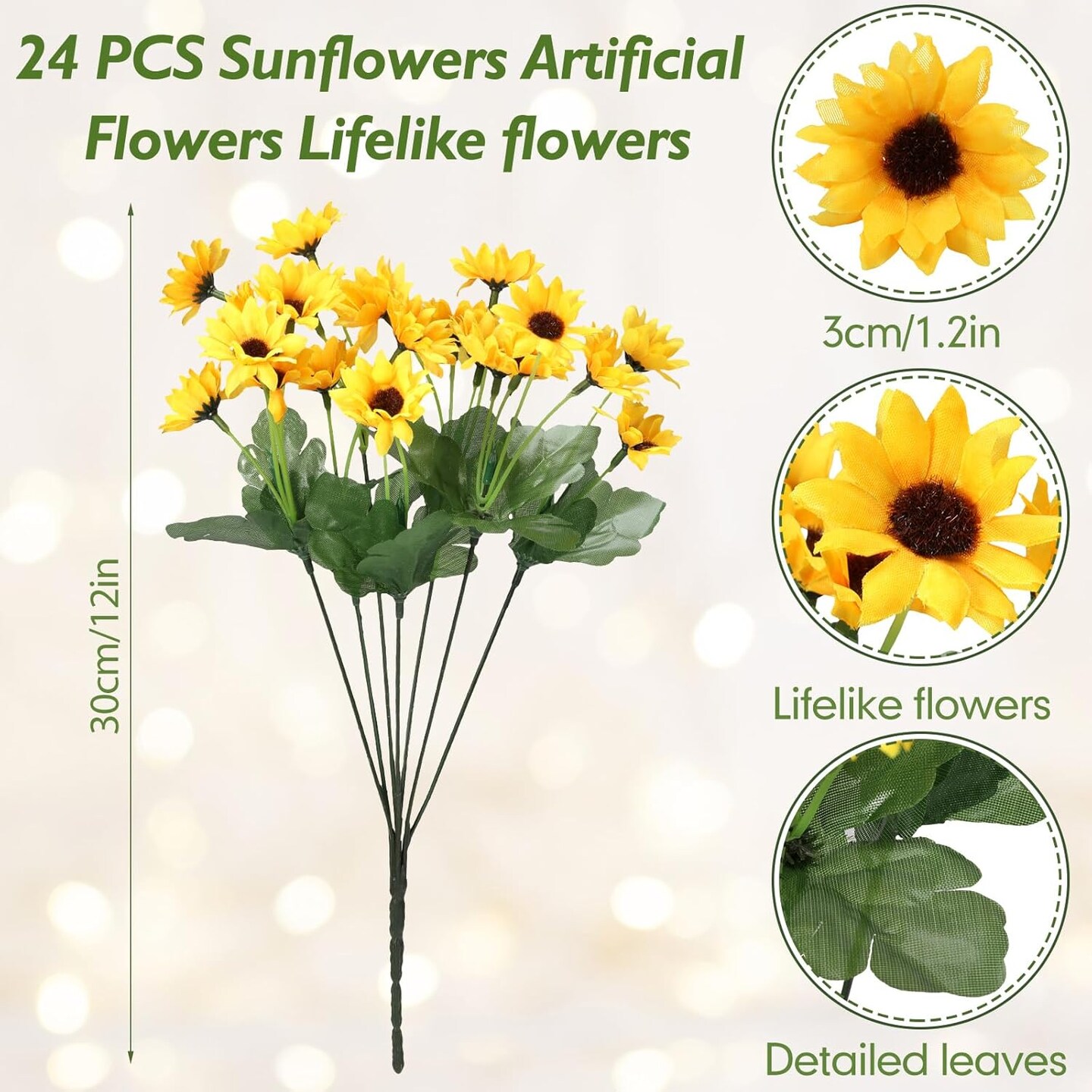 Summer Floral Arrangement - 24 Bundles Artificial Sunflowers with 22 Small Daisies, Faux Silk Flowers for Home, DIY, Table Centerpieces, and Wedding Decor