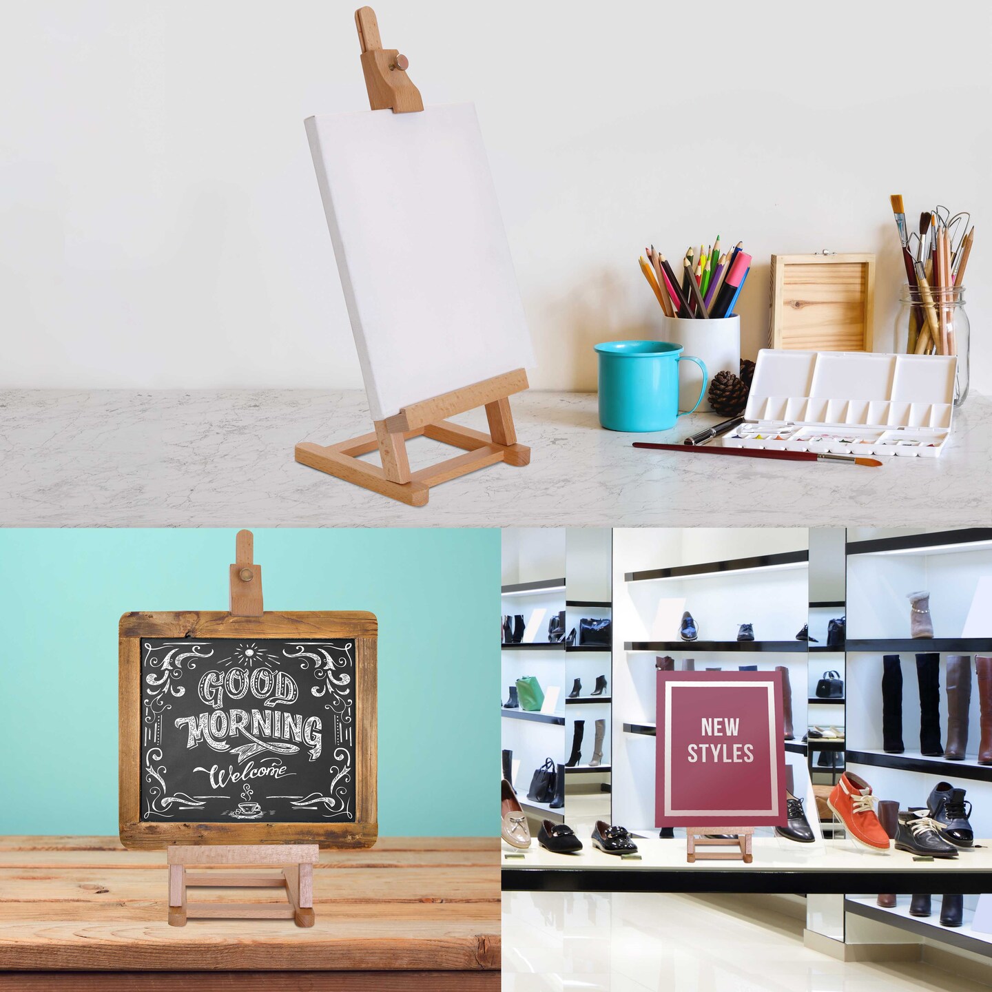 16&#x22; Mini Tabletop Wooden H-Frame Studio Easel (Pack of 12) - Artists Adjustable Beechwood Painting and Display Easel, Holds Up To 12&#x22; Canvas, Holder