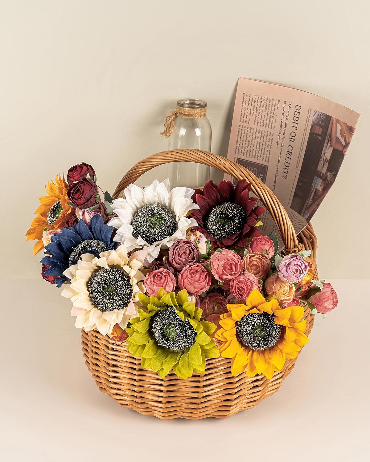 Summer Floral Arrangement - 12PCS Artificial Sunflowers with Long Stems (5.5"), Silk Yellow Flowers for Wedding, Garden, and Outdoor Party Decoration