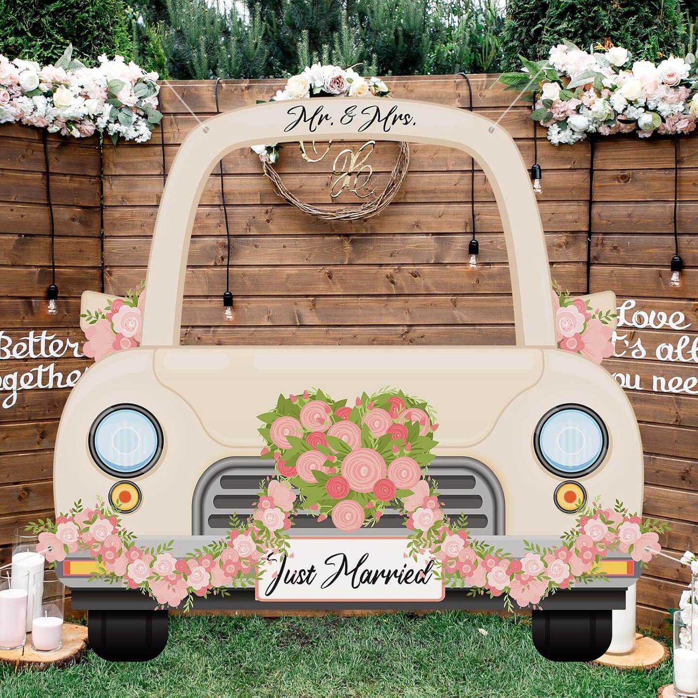 61.8 x 70.9 Inch Wedding Car Photo Booth Frame Large Wedding Photo Booth Prop Engagement Party Decorations for Newlyweds Selfie Props for Anniversary Party Supplies