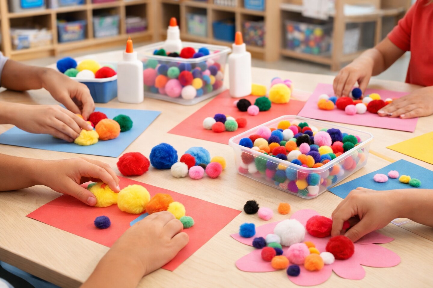 1" Craft Pom Poms 100 Pack – Assorted & Solid Colors for Kids Crafts, Classroom Art Projects & DIY Decorations