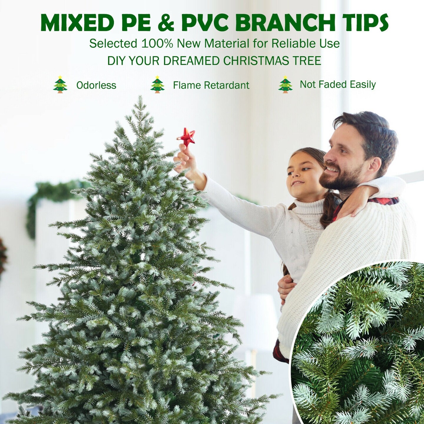 Green PVC Artificial Christmas Tree with 892 Tips Metal Stand 6 ft