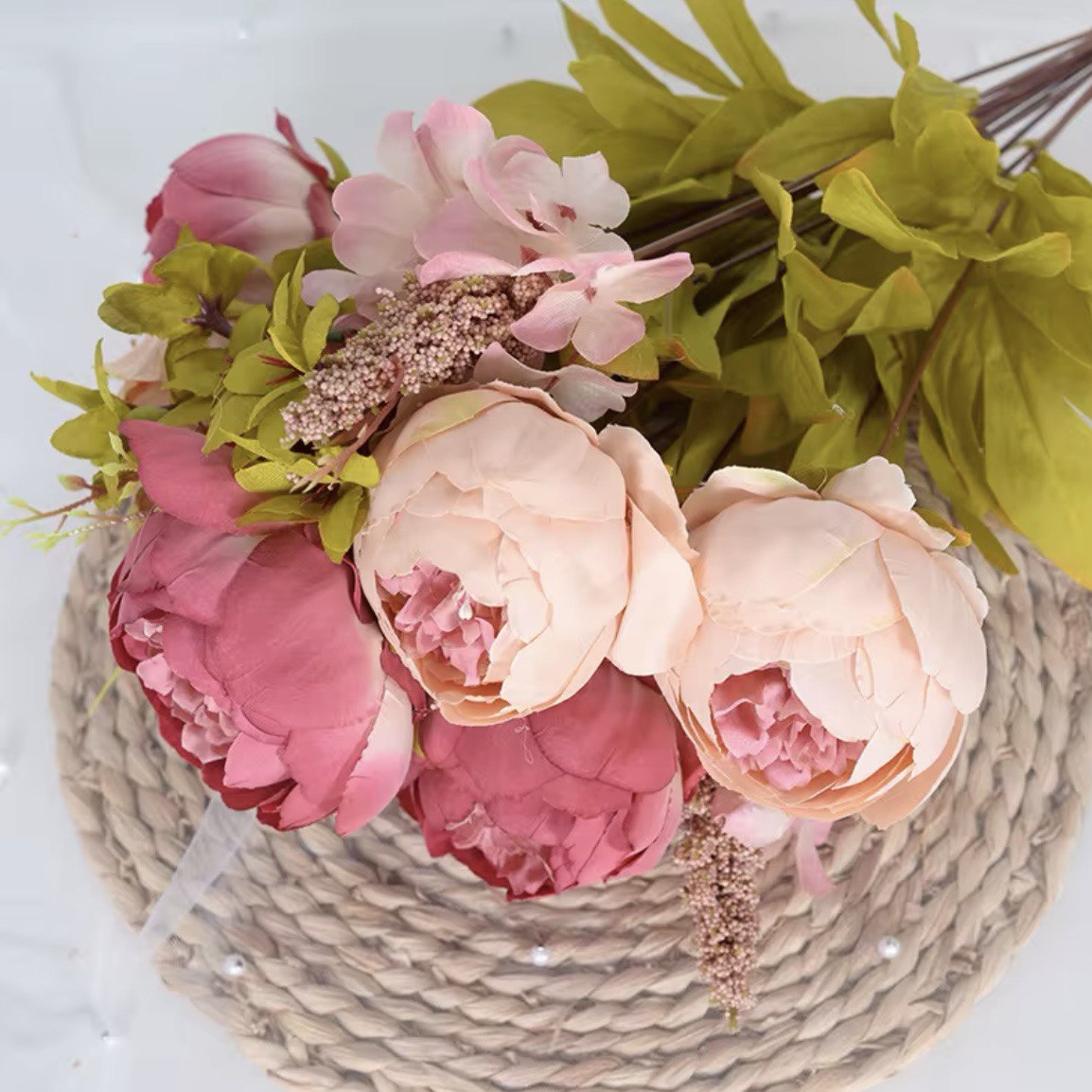 2 Silk Peony Bouquets - Vintage Artificial Peonies Lifelike Peony Flowers for Wedding Bridal Home Décor Beautiful Floral Centerpiece Arrangement
